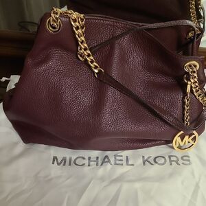 Michael Kors Plum Leather Shoulder Bag with Gold Accents